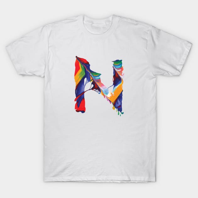 Colorful Painted Initial Letter N T-Shirt by Artifyio